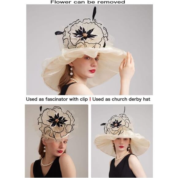 Women's Kentucky Derby Church Dress Hat Stylef-beige - Picture 2 of 7